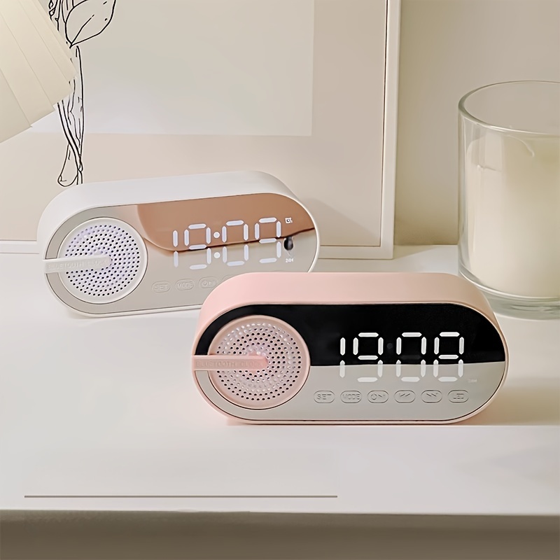 digital alarm clock with dual speakers wireless 3d surround sound low latency long battery life ambient led light modern design ideal gift details 1