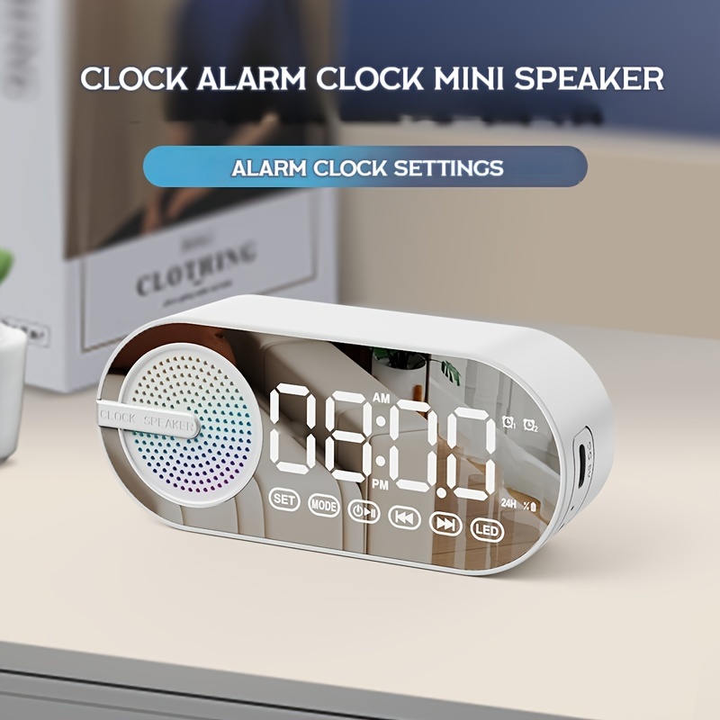 digital alarm clock with dual speakers wireless 3d surround sound low latency long battery life ambient led light modern design ideal gift details 3