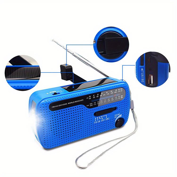 emergency radio solar hand crank powered radio am fm sw with led flashlight mobile phone charging and sos alarm details 6