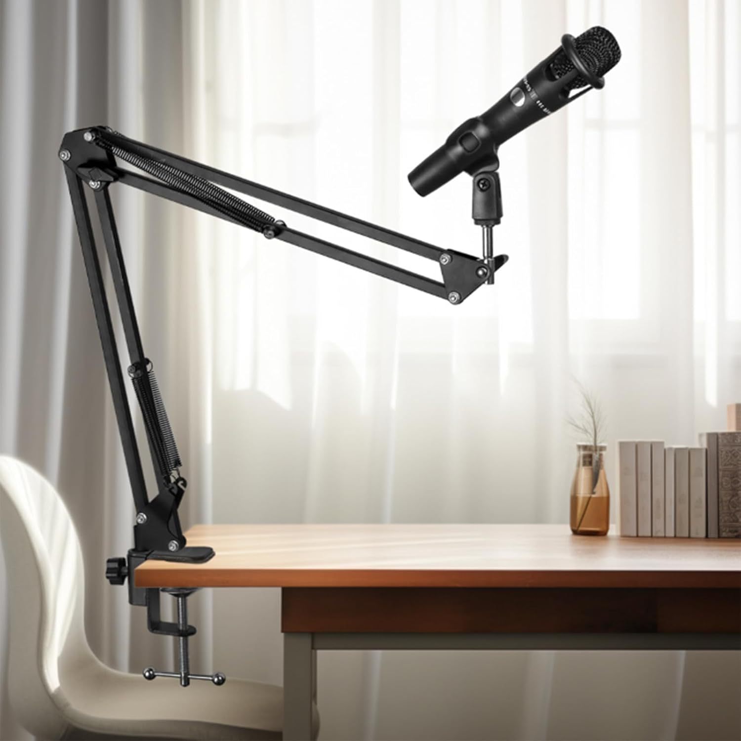 adjustable desktop microphone stand with f clamp sturdy metal arm for live streaming singing office use xlr connector details 1