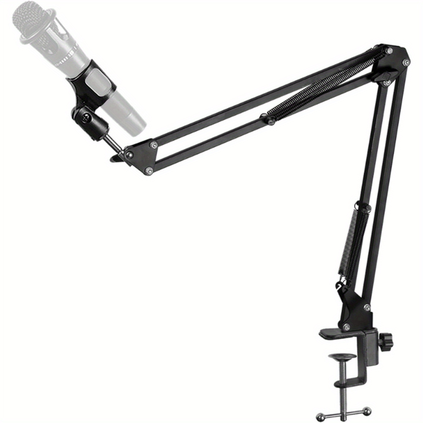 adjustable desktop microphone stand with f clamp sturdy metal arm for live streaming singing office use xlr connector details 2