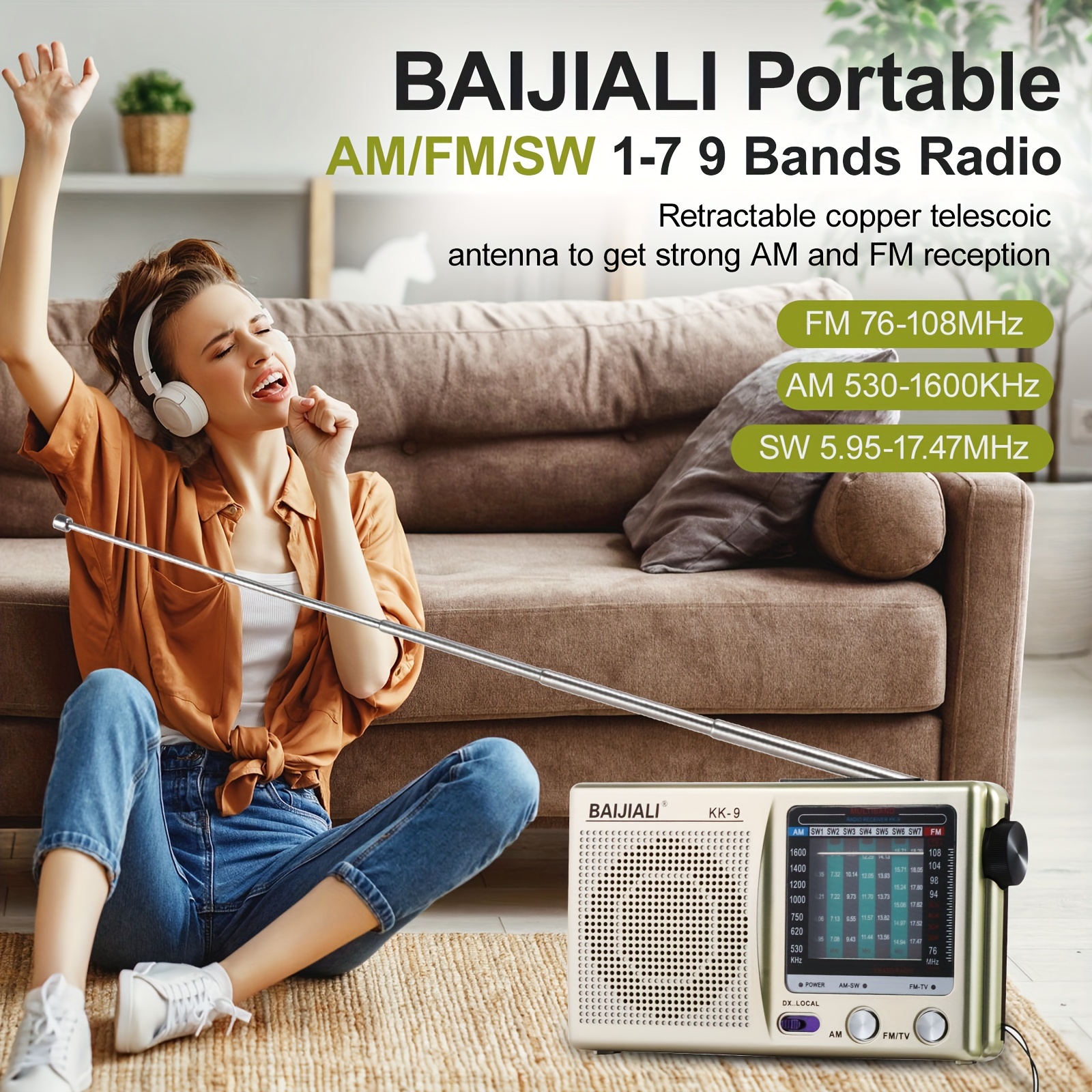 2w loud speaker portable radio am fm sw tv headphone jack handy radio with loud speaker usb powered operated radio or 2 aa battery for indoor outdoor camping and emergency use details 1