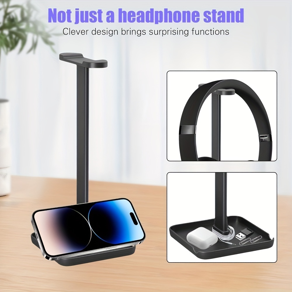 1pc headphone stand with phone stand storage tray headsets stand 3 in 1 gaming headphone holder for all headphones details 2