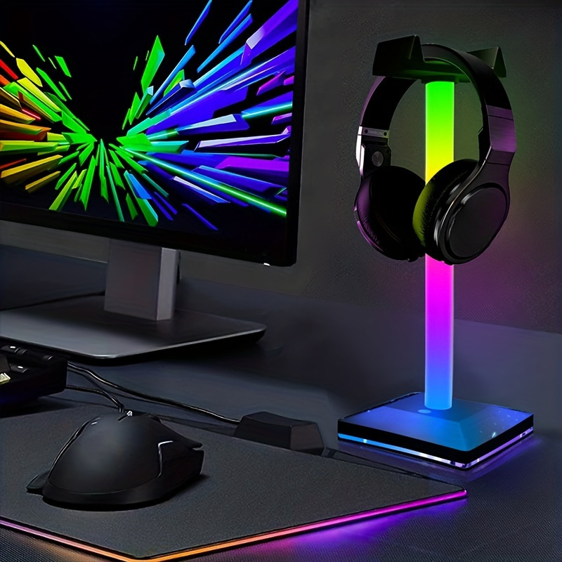 1pc rgb gaming headset holder desktop ambient light usb charging port headset holder 7 lighting modes ghost headset holder light for   headset accessory one of the best gifts for boyfriend details 2