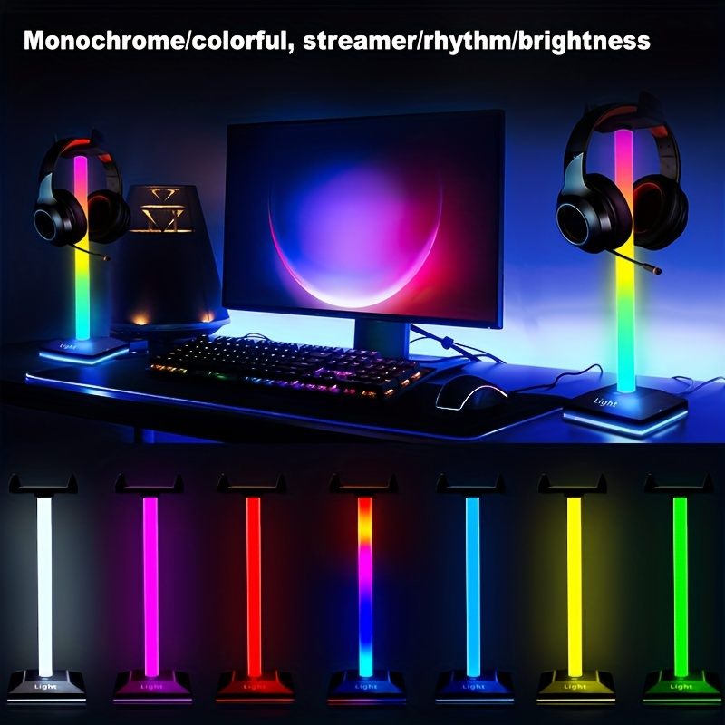 1pc rgb gaming headset holder desktop ambient light usb charging port headset holder 7 lighting modes ghost headset holder light for   headset accessory one of the best gifts for boyfriend details 3