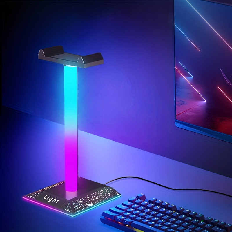 1pc rgb gaming headset holder desktop ambient light usb charging port headset holder 7 lighting modes ghost headset holder light for   headset accessory one of the best gifts for boyfriend details 4