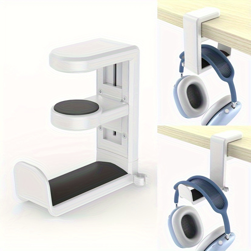 adjustable abs under desk headphone holder hanger with swivel clamp non   stick on mount rotating arm for gaming headset storage details 3