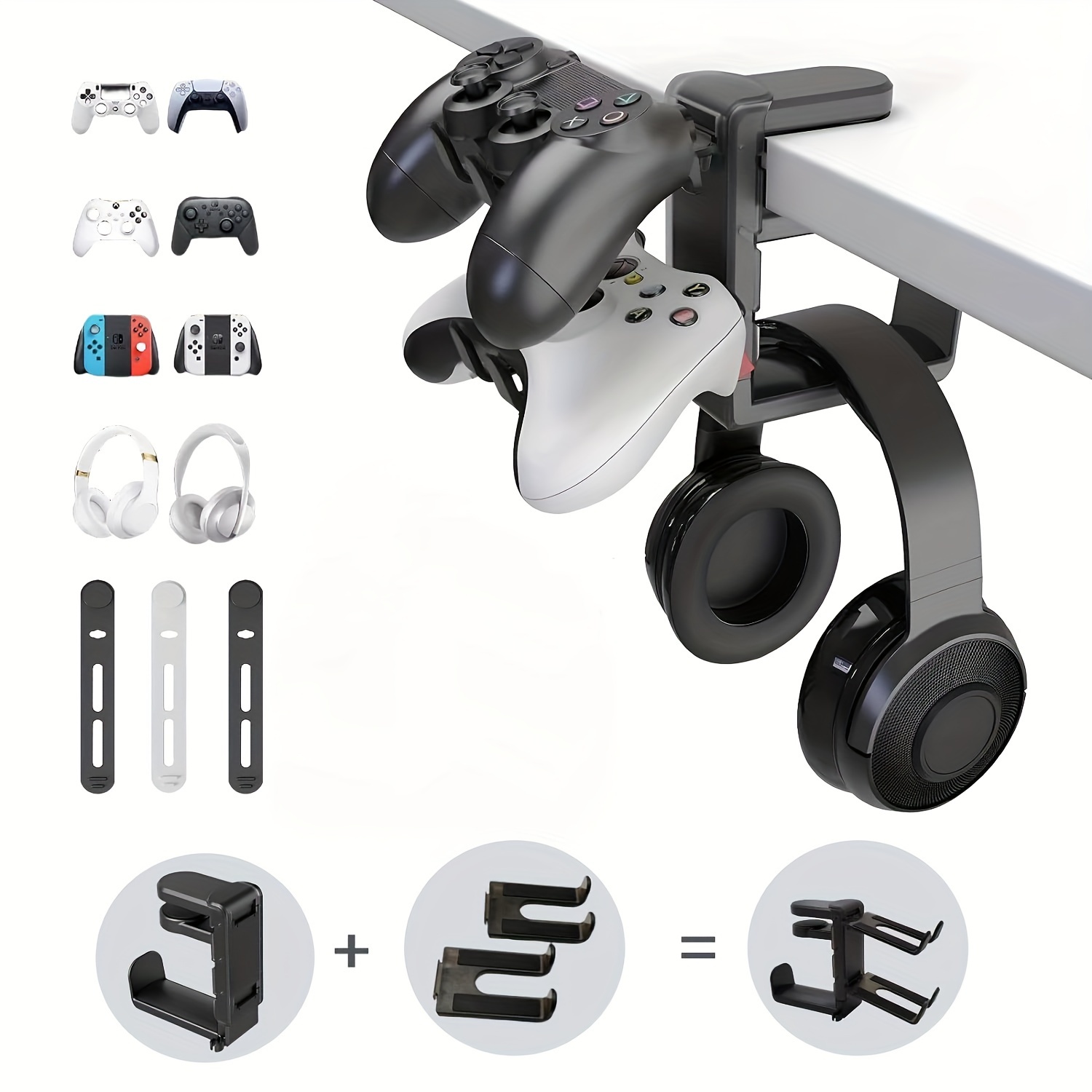 adjustable abs under desk headphone holder hanger with swivel clamp non   stick on mount rotating arm for gaming headset storage details 5