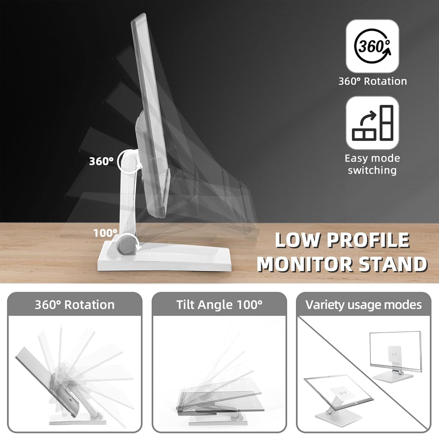 vesa monitor mount stand low profile lay flat folding monitor stand with vesa   and 100x100 white details 0