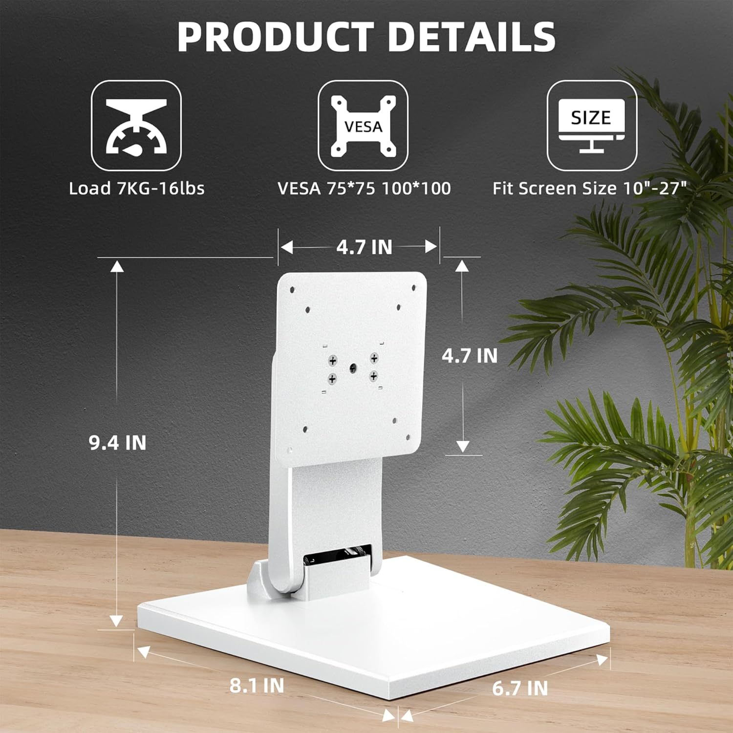 vesa monitor mount stand low profile lay flat folding monitor stand with vesa   and 100x100 white details 4