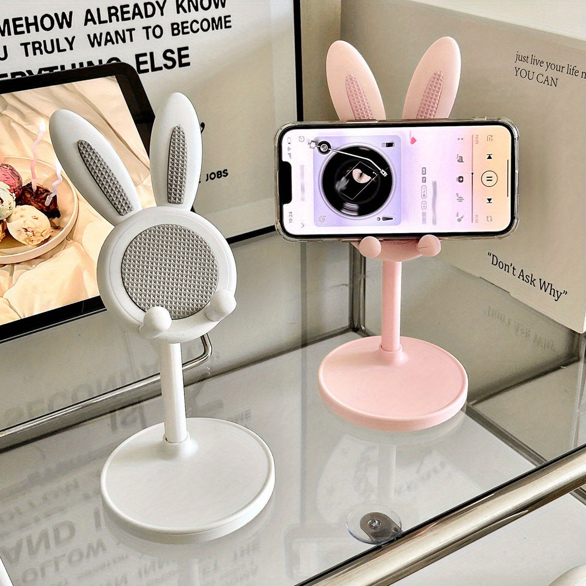 adjustable cute cartoon   universal tablet holder with extending ears abs desk mount bracket for smartphones and tablets details 0