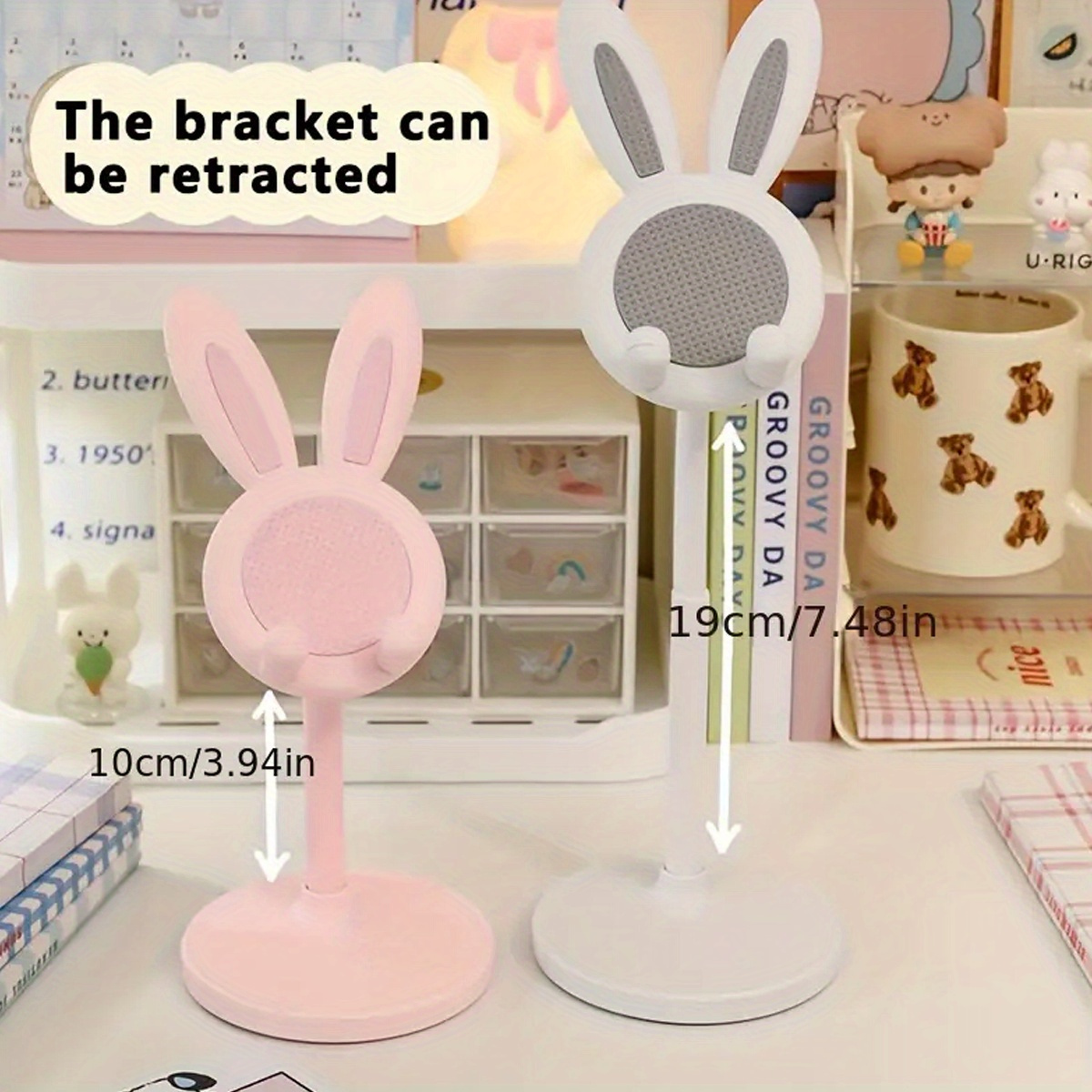 adjustable cute cartoon   universal tablet holder with extending ears abs desk mount bracket for smartphones and tablets details 2