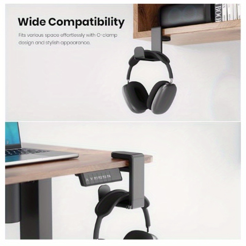 rotating headphone stand gaming headphone holder adjustable clip on headphone holder under desk headphone hook with 360 degree rotation and cable clip organizer details 0