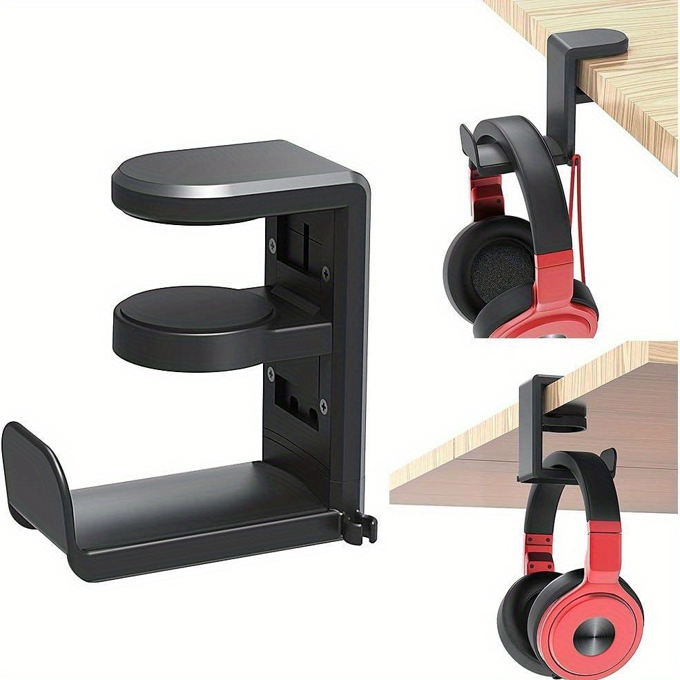 rotating headphone stand gaming headphone holder adjustable clip on headphone holder under desk headphone hook with 360 degree rotation and cable clip organizer details 8