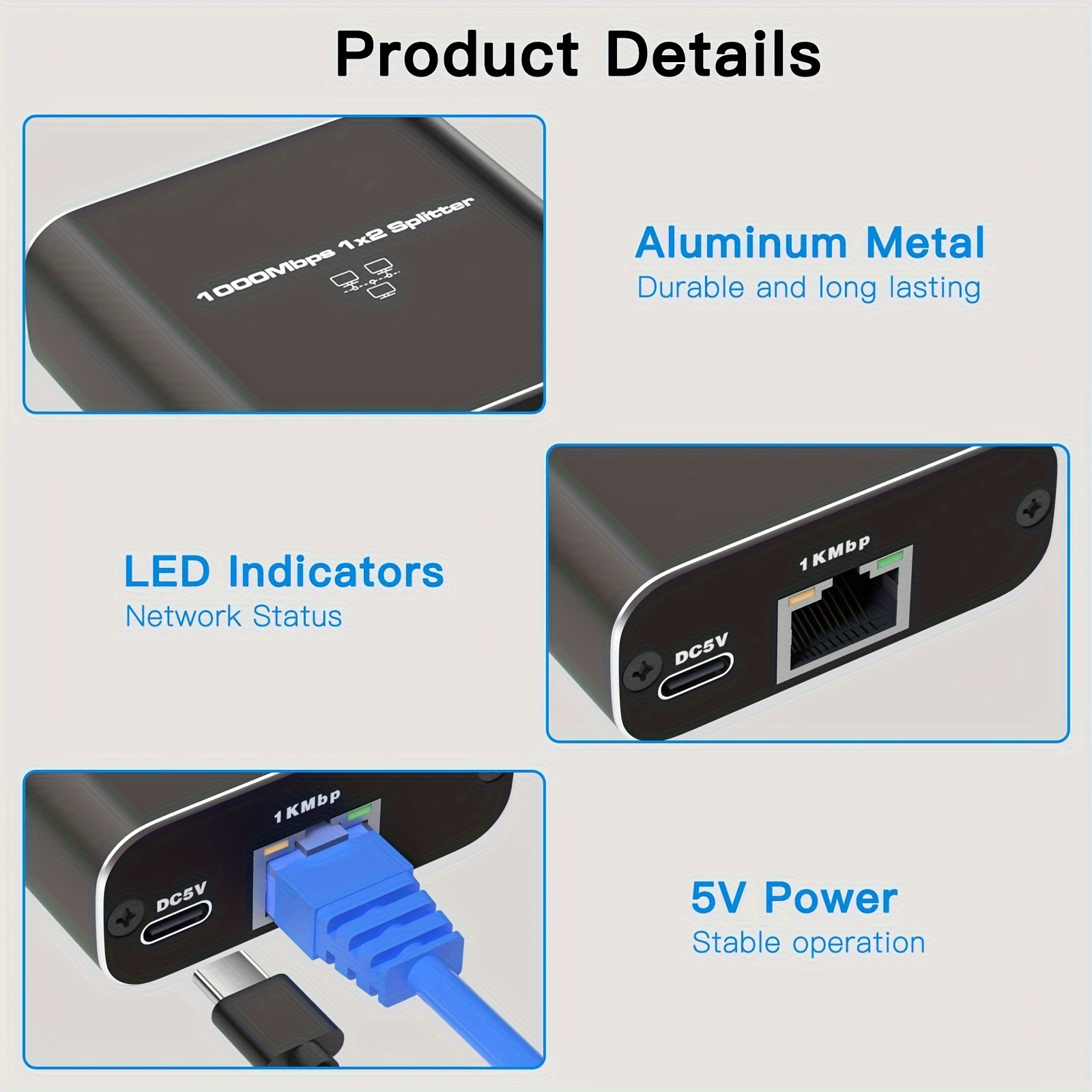 ethernet splitter 1 to 2 high speed 1000mbps gigabit ethernet splitter lan splitter with usb power cable rj45 splitter for cat5 5e 6 7 8 cable 2 devices simultaneously networking details 7