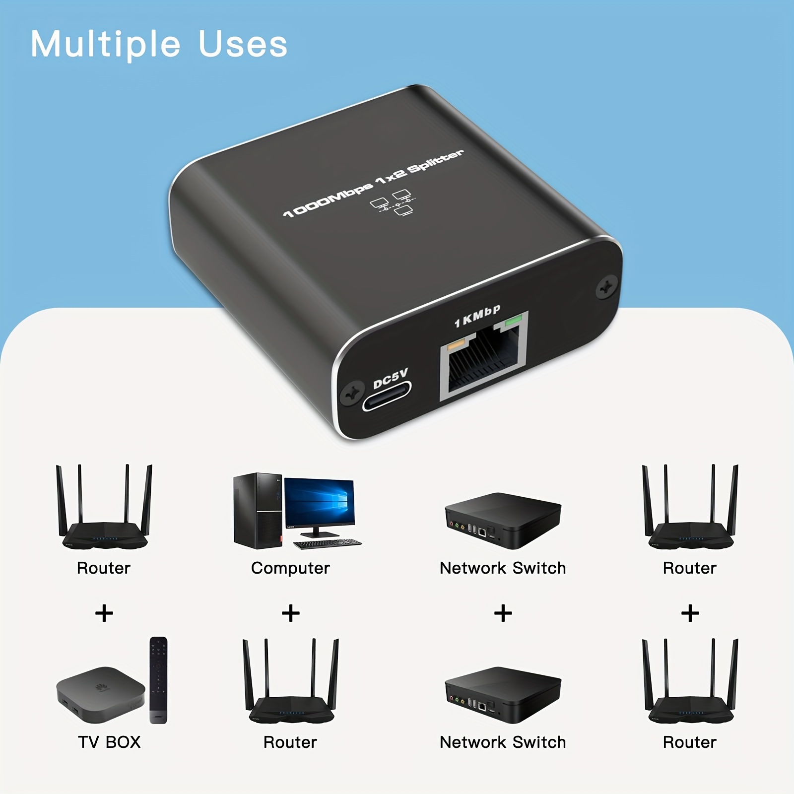 ethernet splitter 1 to 2 high speed 1000mbps gigabit ethernet splitter lan splitter with usb power cable rj45 splitter for cat5 5e 6 7 8 cable 2 devices simultaneously networking details 8