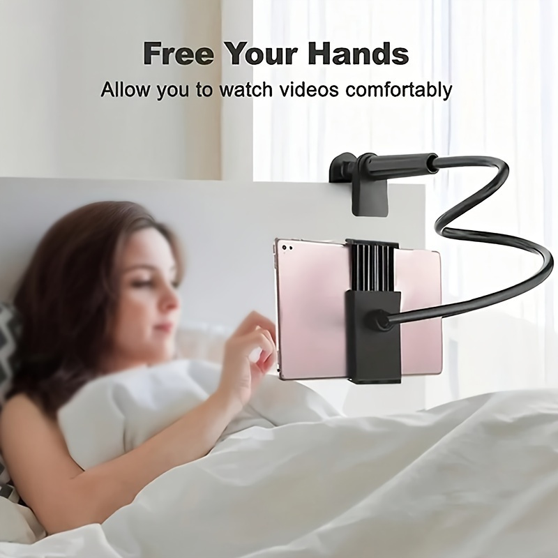 360 degree rotating tablet and phone holder flexible gooseneck stand with spiral base universal lazy bracket for bedside use hands free video watching durable abs material details 0