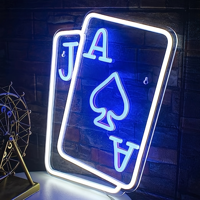 playing cards neon sign for wall decor poker teen led neon blue white usb light sign bedroom casino bar   room birthday party decoration eid al adha mubarak details 0