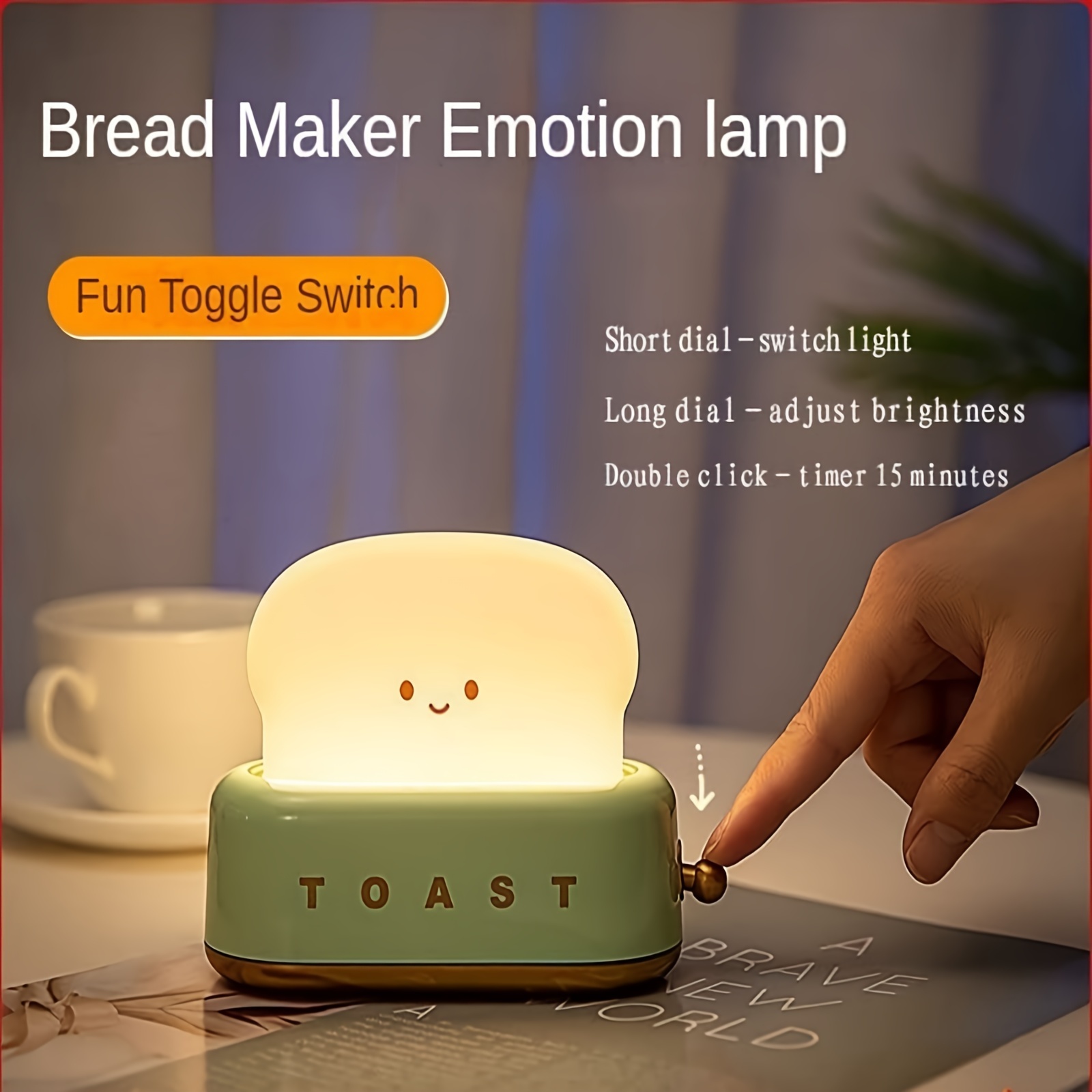 3000k usb rechargeable cute toaster shape led table lamp heartwarming decorative table lamp toast bread led night light creative design bread night light suitable for family use perfect birthday christmas gift green orange pink details 3