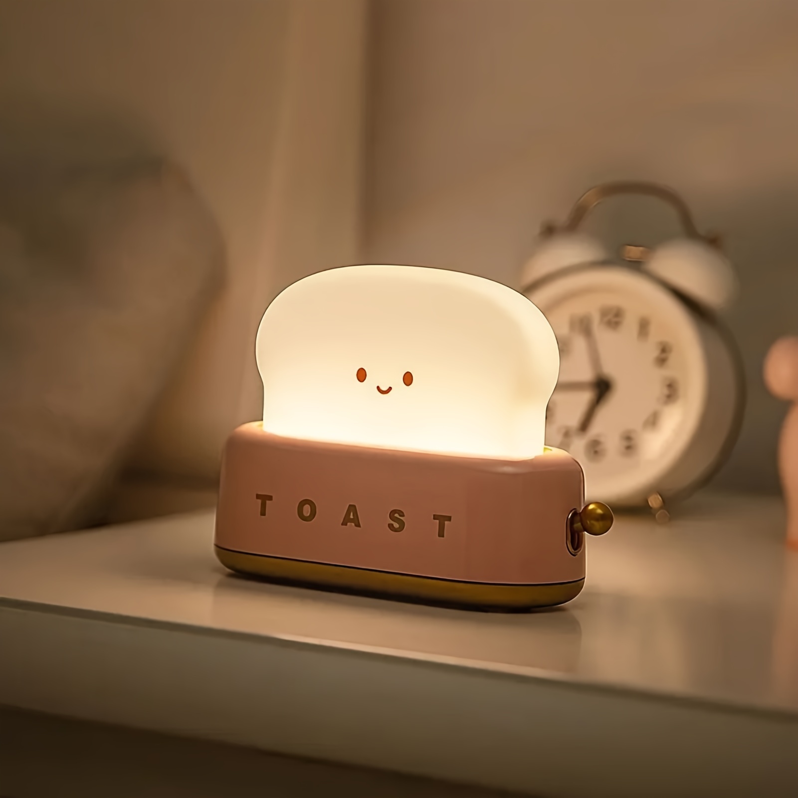 3000k usb rechargeable cute toaster shape led table lamp heartwarming decorative table lamp toast bread led night light creative design bread night light suitable for family use perfect birthday christmas gift green orange pink details 5