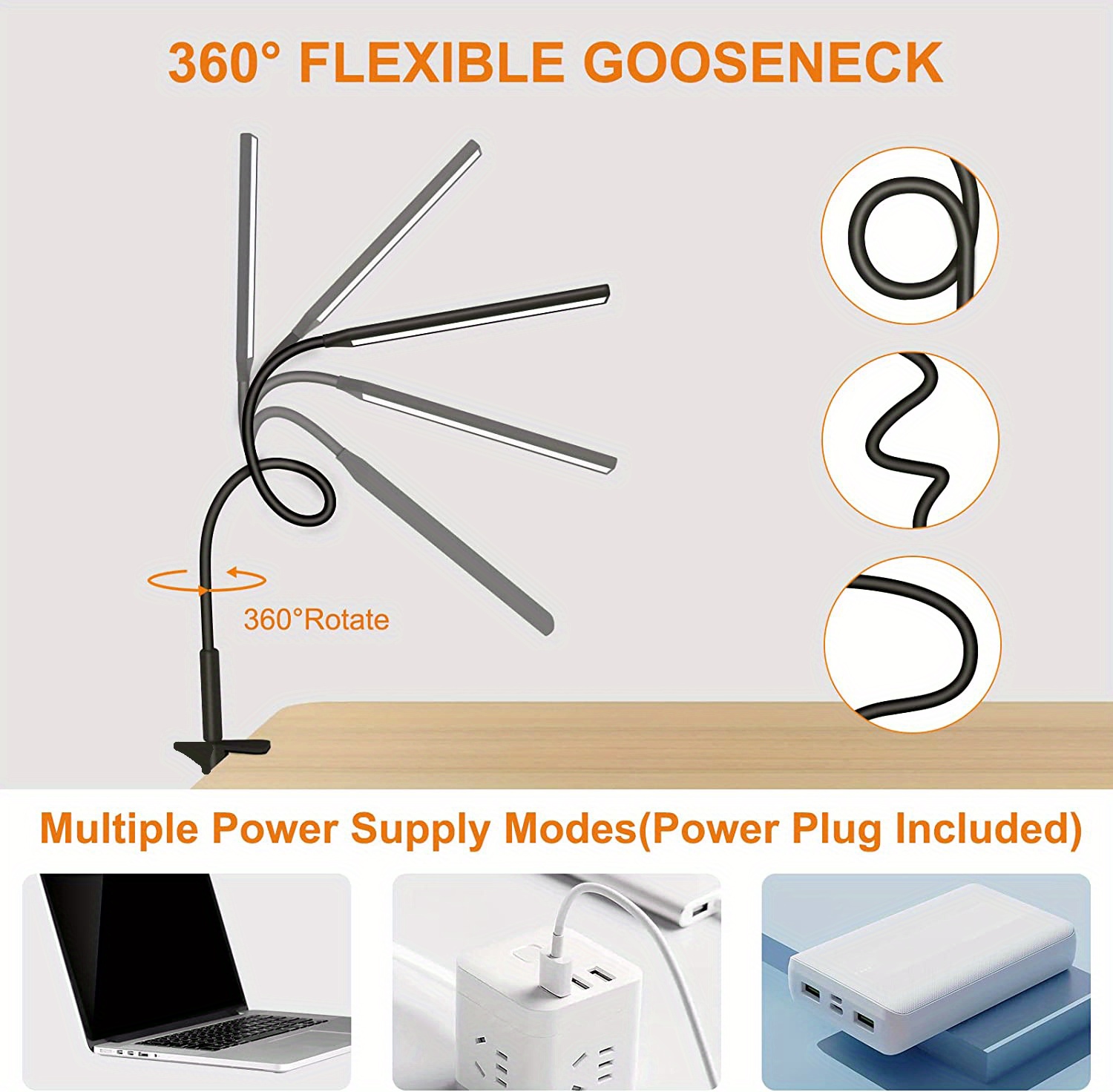 desk lamp clip   desk light for home office usb reading lamp with led flexible gooseneck for bed headboard craft computer video call details 1