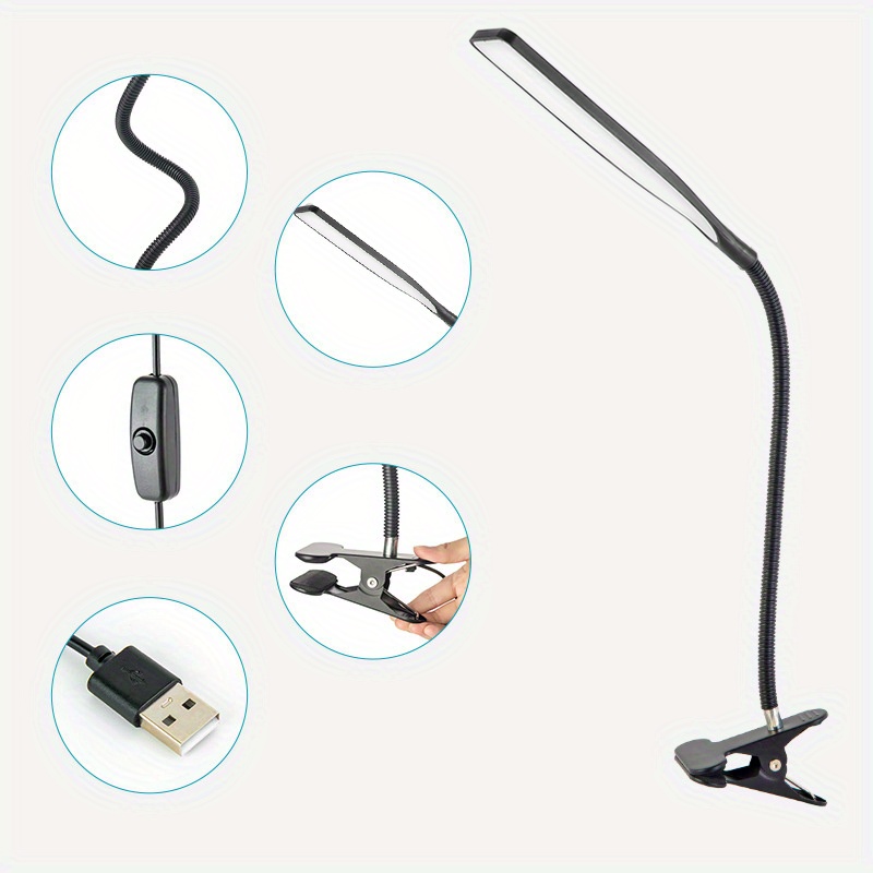 desk lamp clip   desk light for home office usb reading lamp with led flexible gooseneck for bed headboard craft computer video call details 2