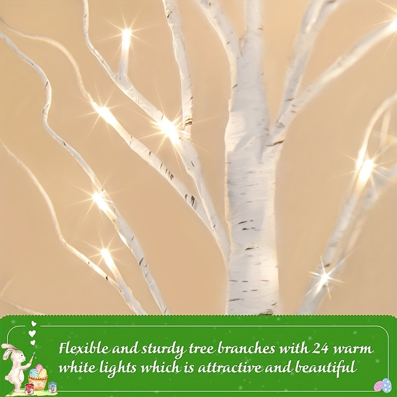 24 led easter twinkling tree fairy light   ornaments 23 birch tree adjustable branches 3aa usb powered tree lamp for party bedroom decor outdoor activities christmas halloween decorations for outdoor camping hiking eid al adha mubarak details 3