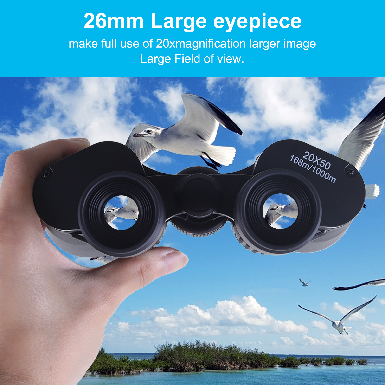 1pc 20x50mm binoculars high power compact binoculars telescope with super light transmittance for low light night vision field of view 268ft 1000yds for hunting bird watching travel football games details 3