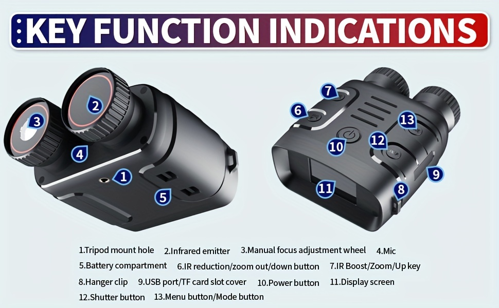 1080p binocular infrared night visions device 5x binocular day night use photo video taking digital zoom for hunting boating battery powered details 4